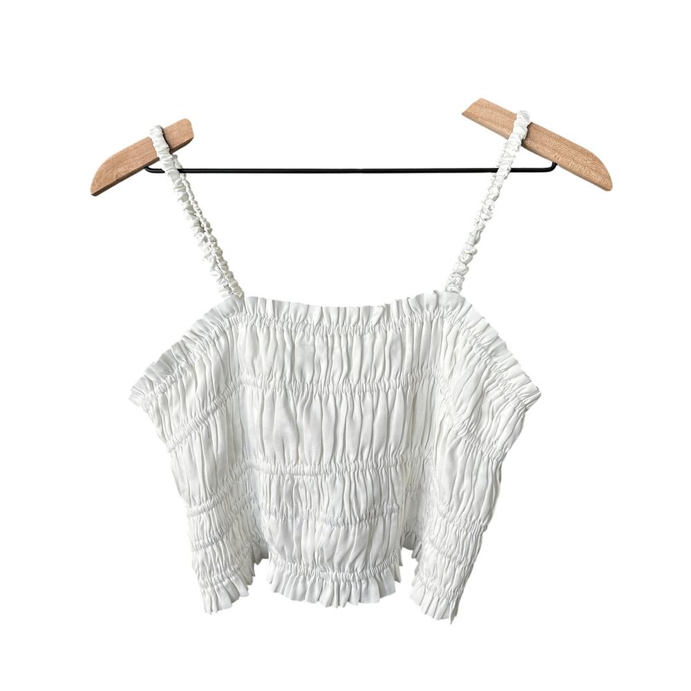 Do & Be White Ruched Cropped Tank Medium